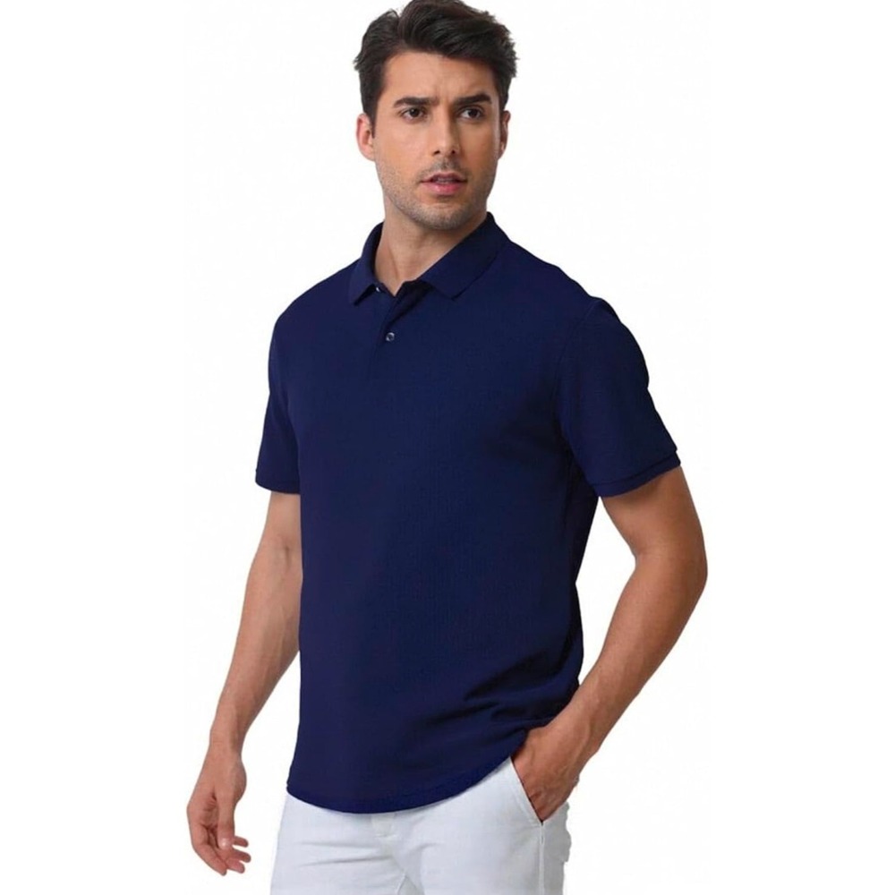Colocarbon Men Navy Blue Short Sleeve Moisture Wicking Dry Fit Golf Polo Shirt S - Picture 4 of 7